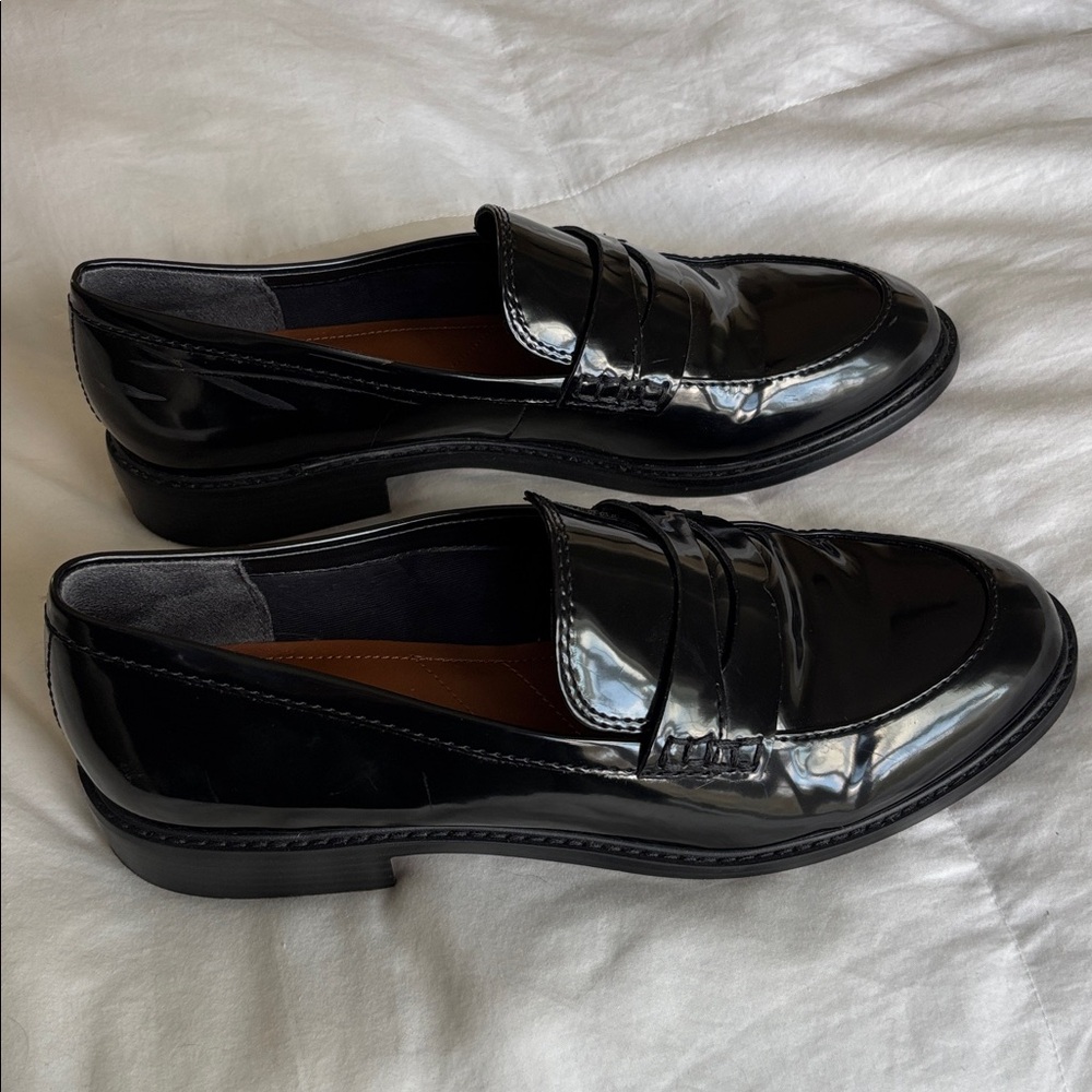 NWOT Black Patent Leather Penny Loafers - Picture 5 of 6